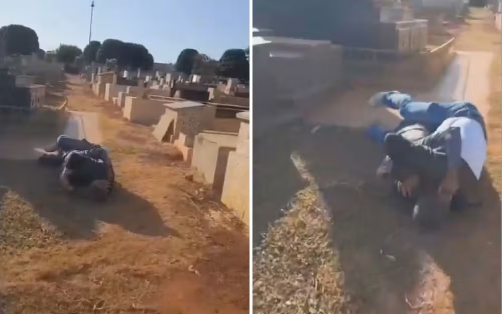 Advogado rola no chão de cemitério durante briga com pedreiro por causa de dívida.
