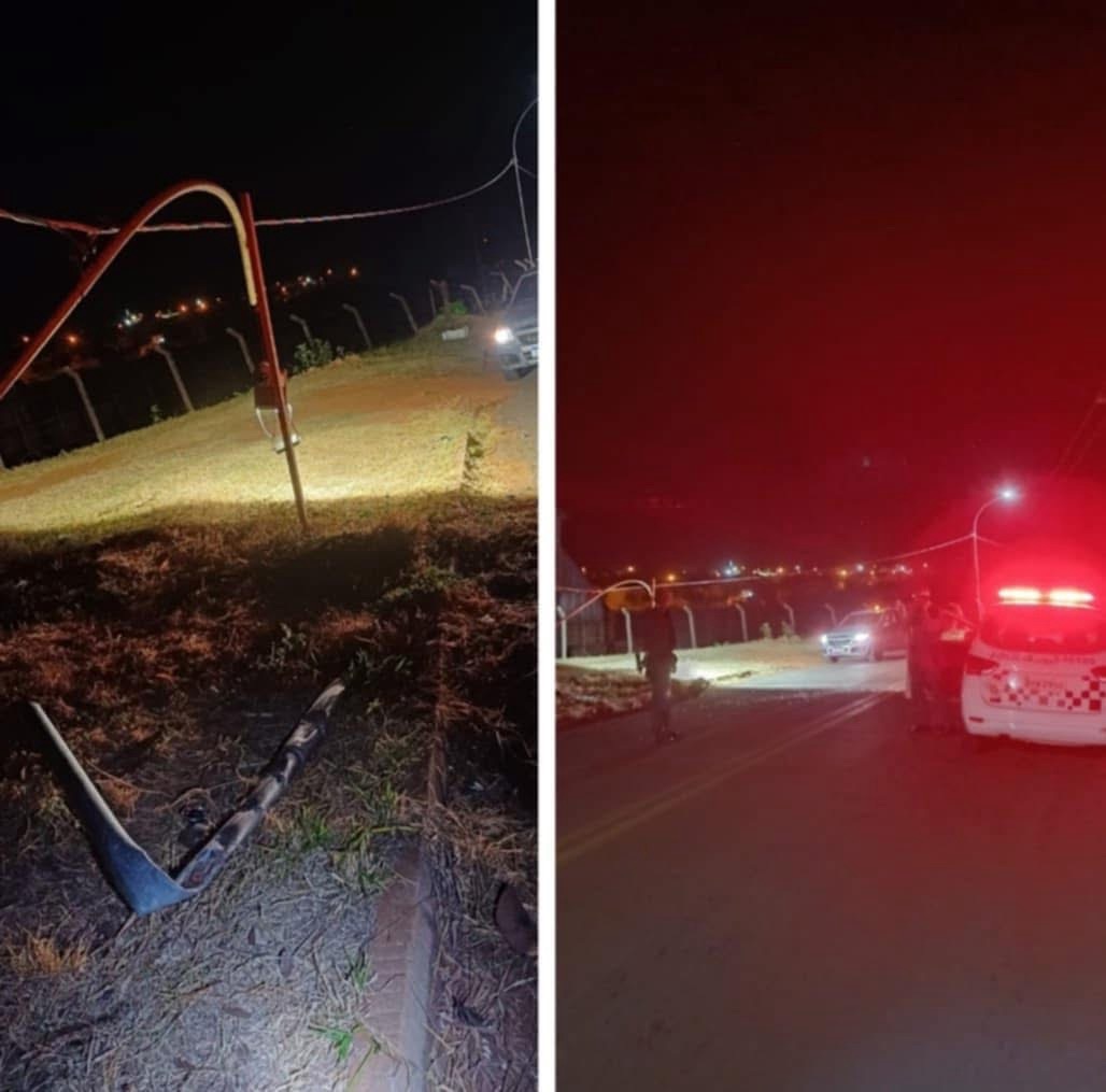 Carro bate em poste na madrugada e motorista foge em Fernandópolis